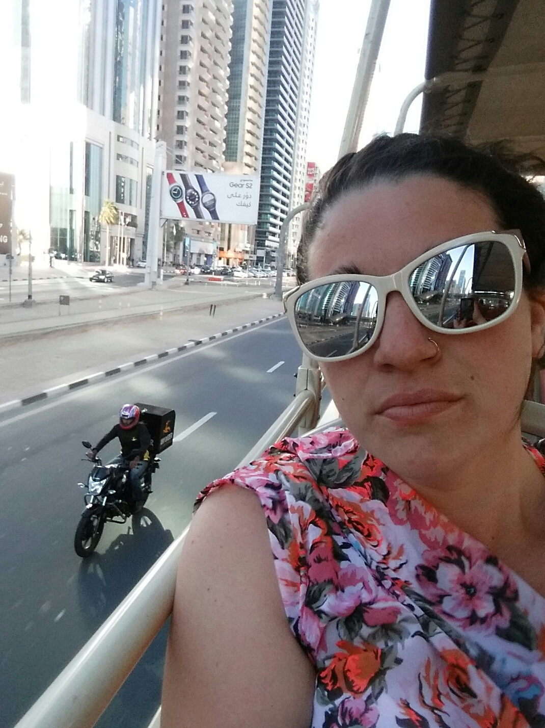 selfie on bus top in dubai city uae