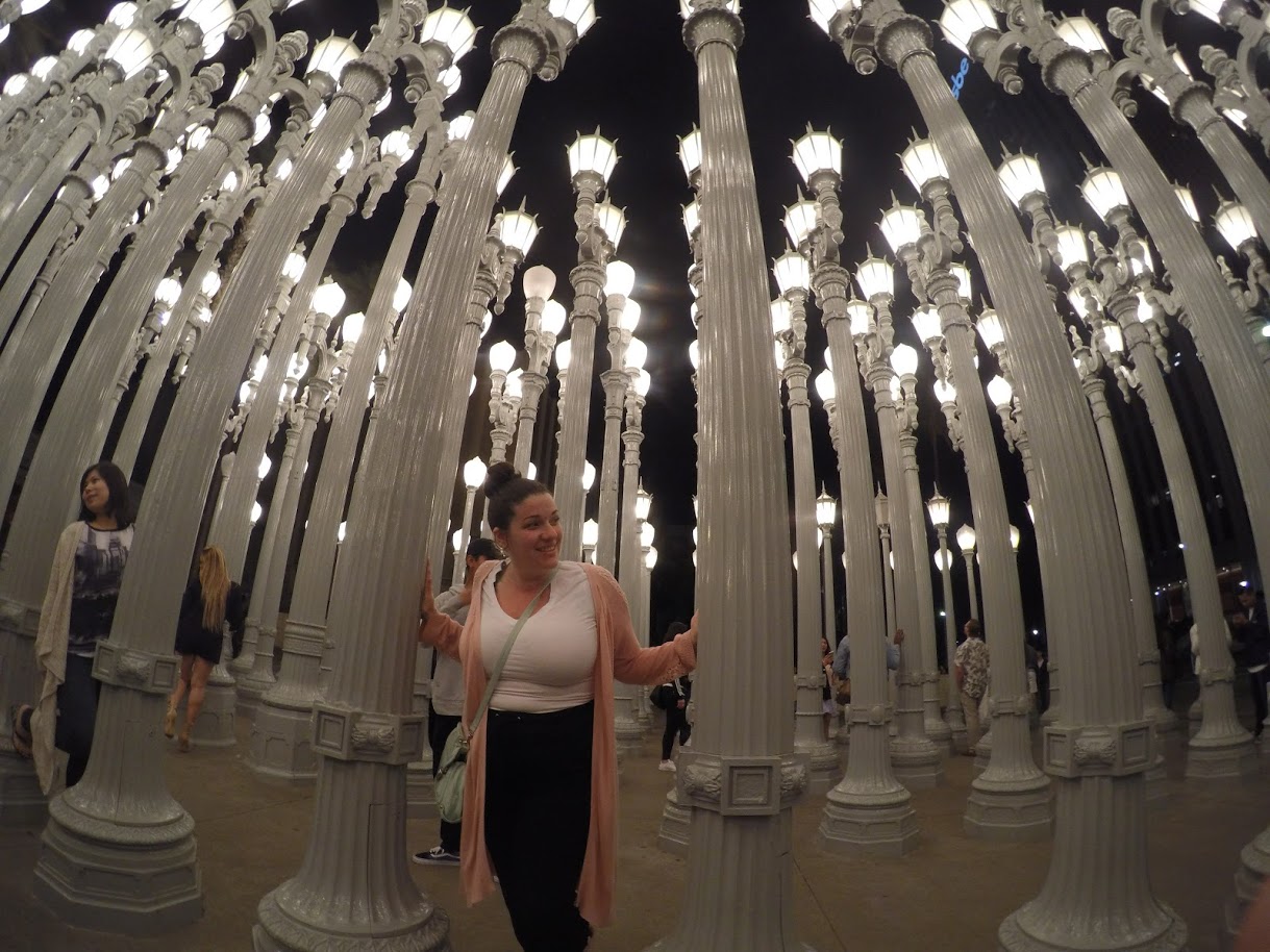 lights at los angeles county museum of art at night in LA california