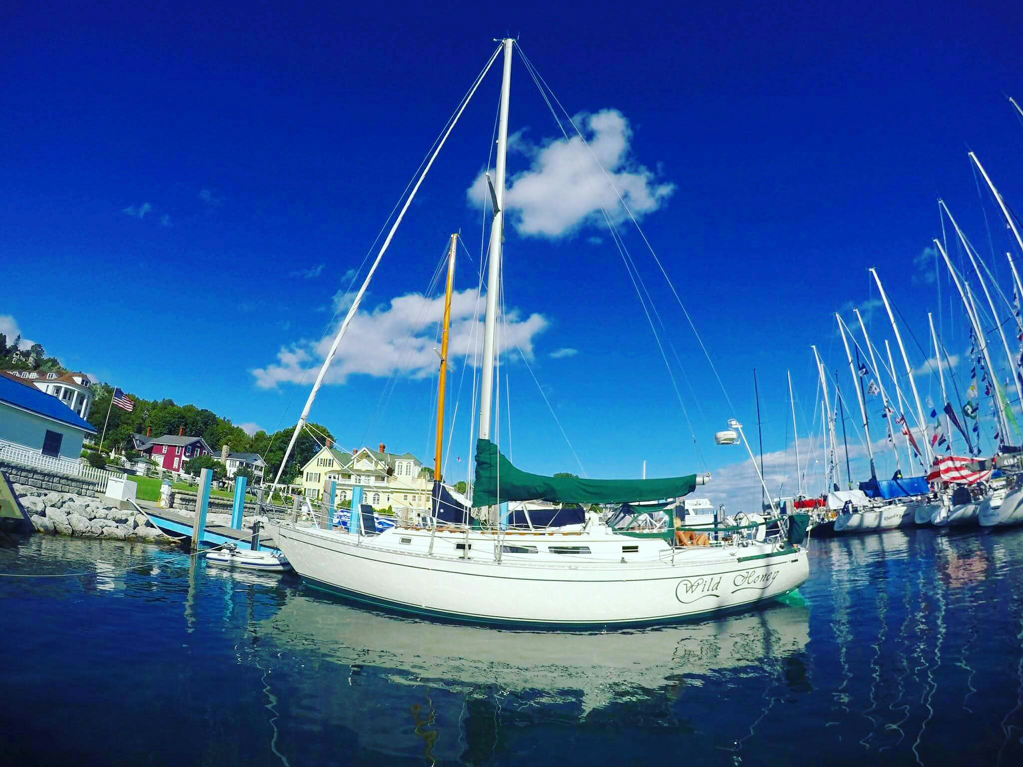 A yacht in the Harbour, Mackinac Island, Michigan