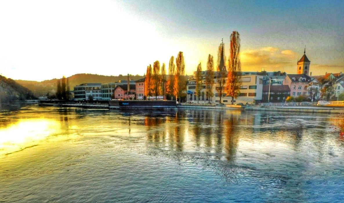 Zurich sunset on the Rhine River 