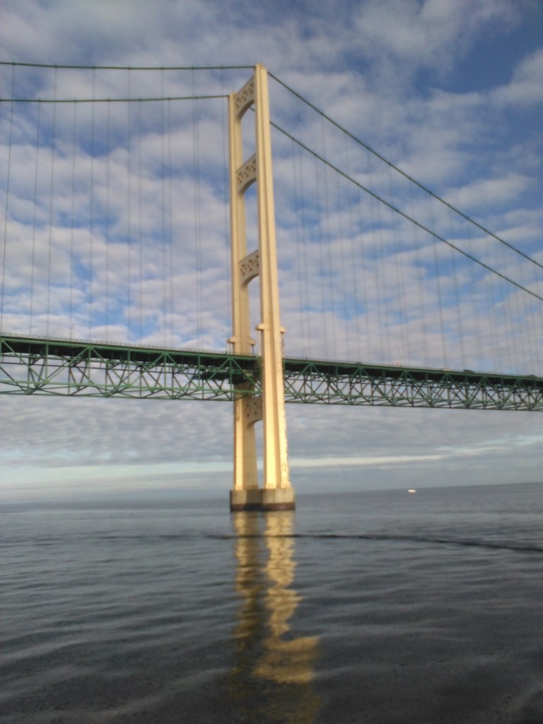 mackinac bridge from ferry mackinaw city michigan
