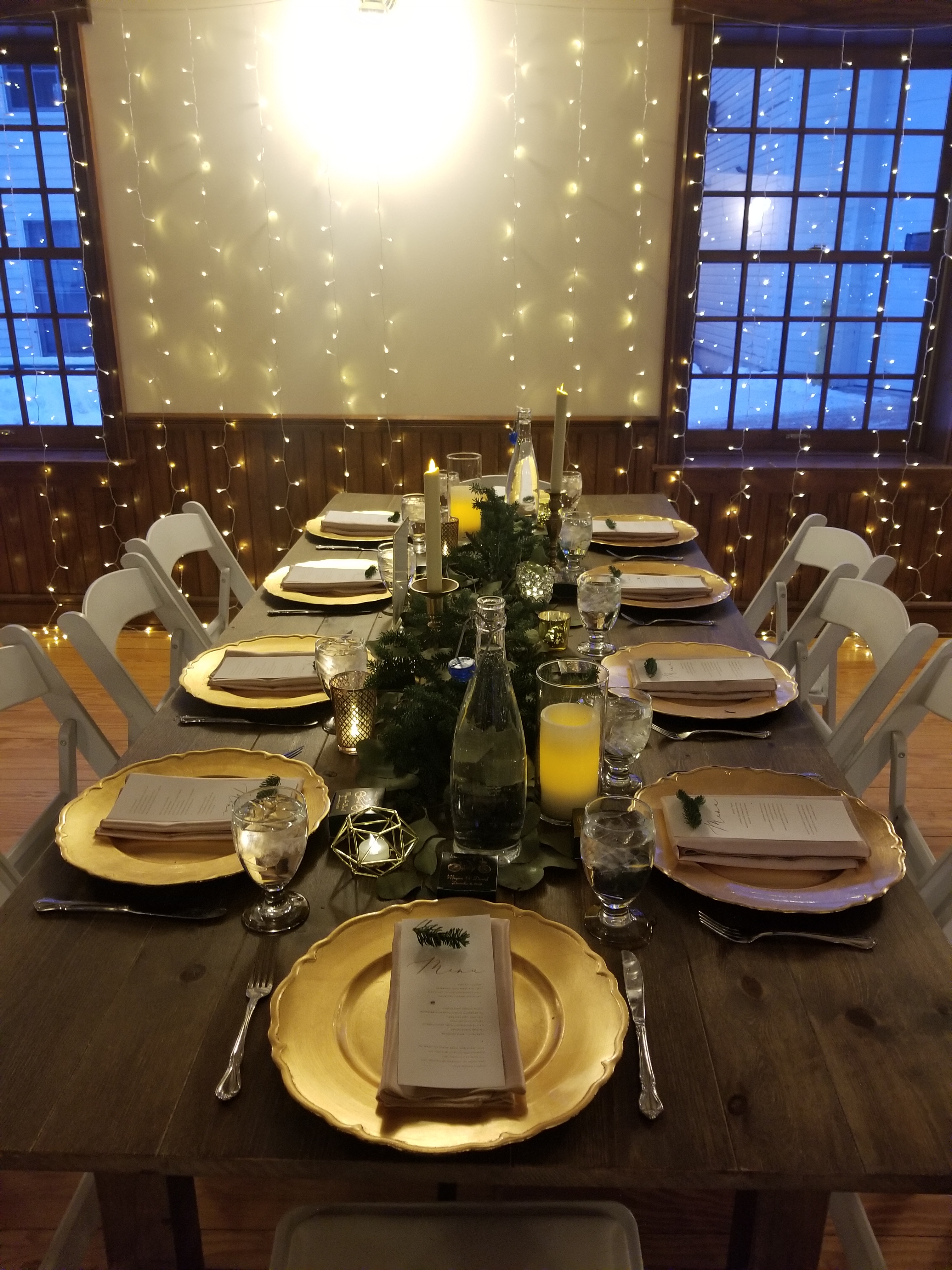 winter wedding place setting on mackinac island michigan