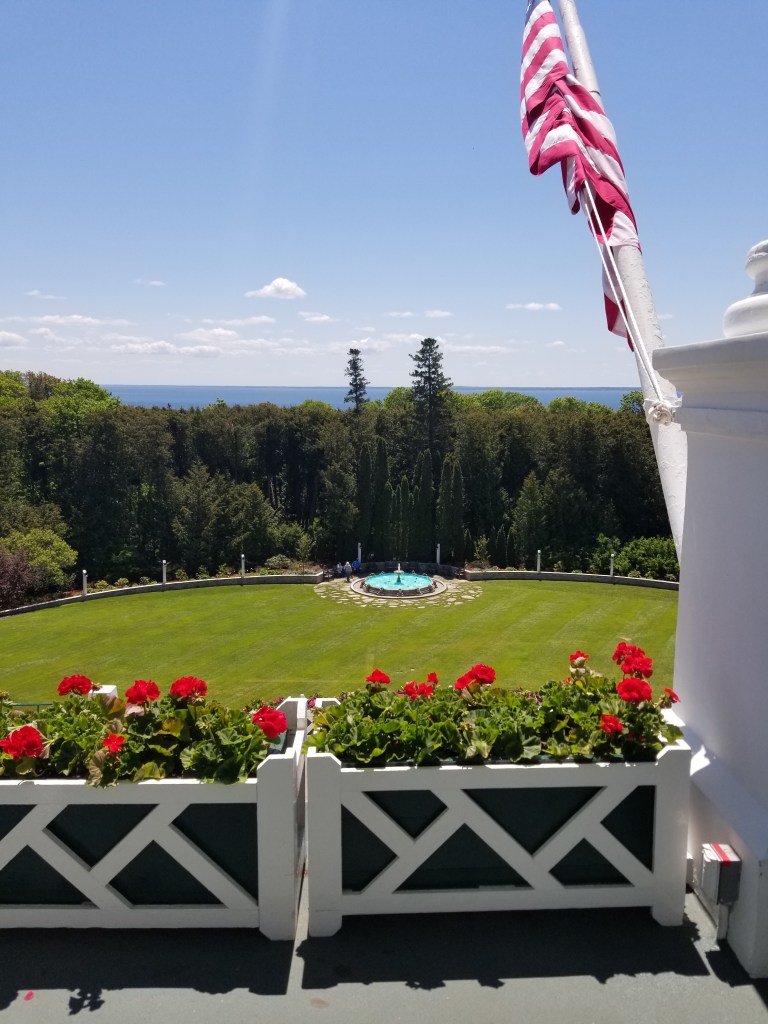 view from Grand Hotel front porch on mackinac island 