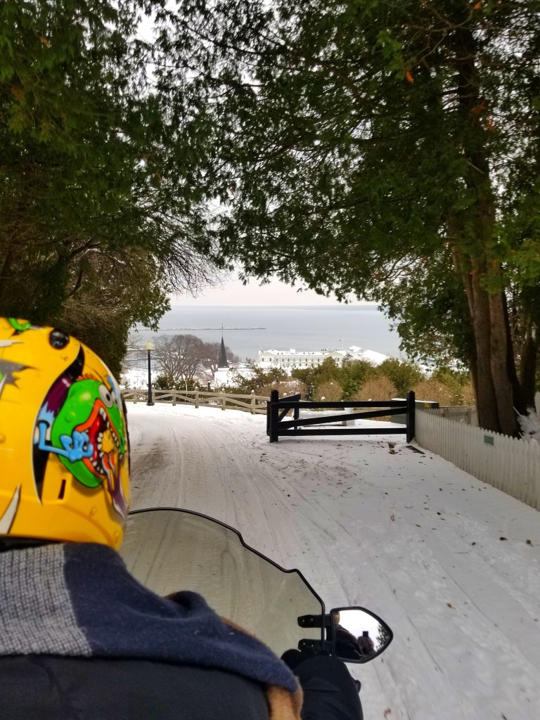 snowmobile on Visit to Mackinac Island in the Winter