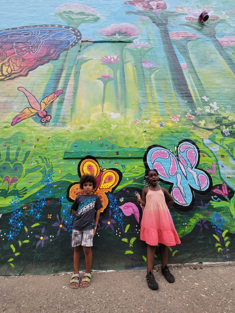 butterfly flower mural alma michigan community art center