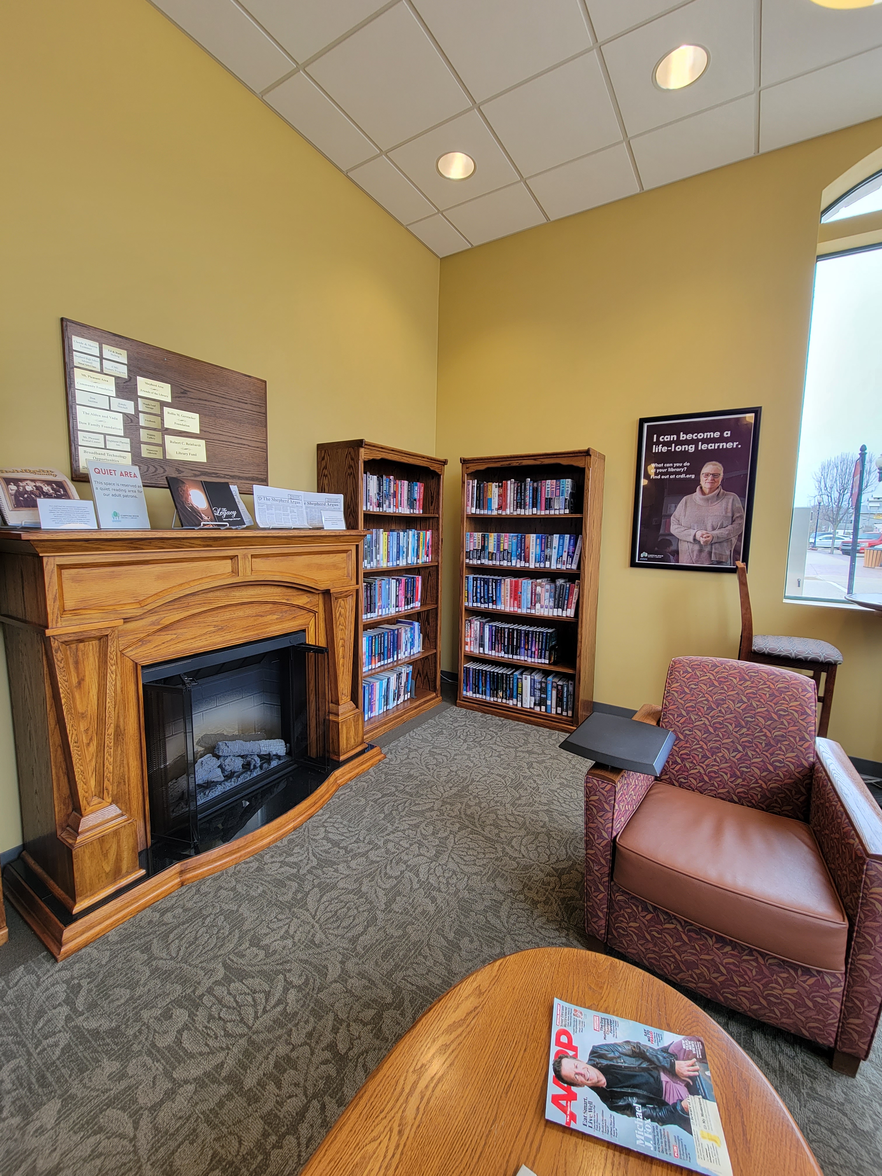 library fireplace Shepherd Michigan